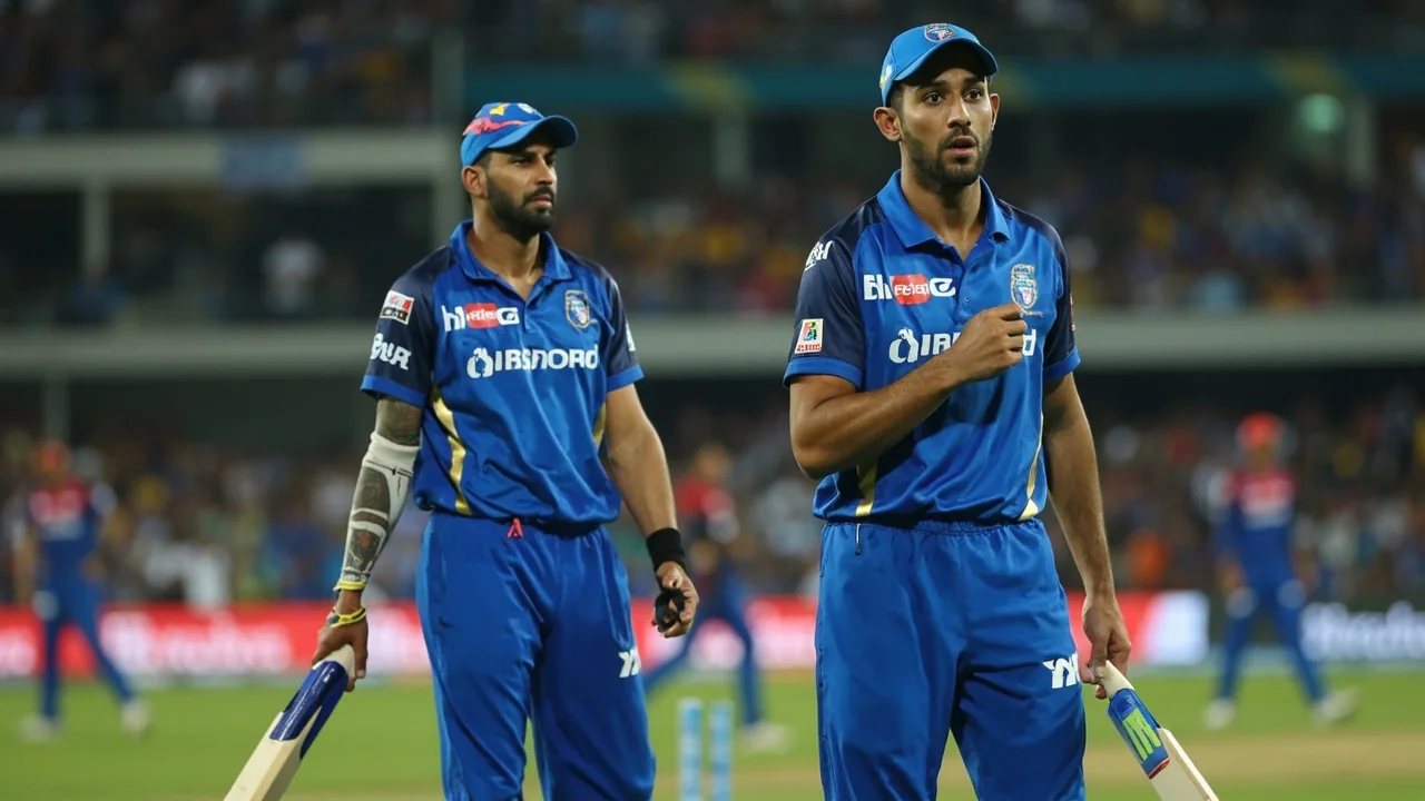 Wide stadium view under floodlights with a packed crowd and a central pitch for a Mumbai Indians review meeting report